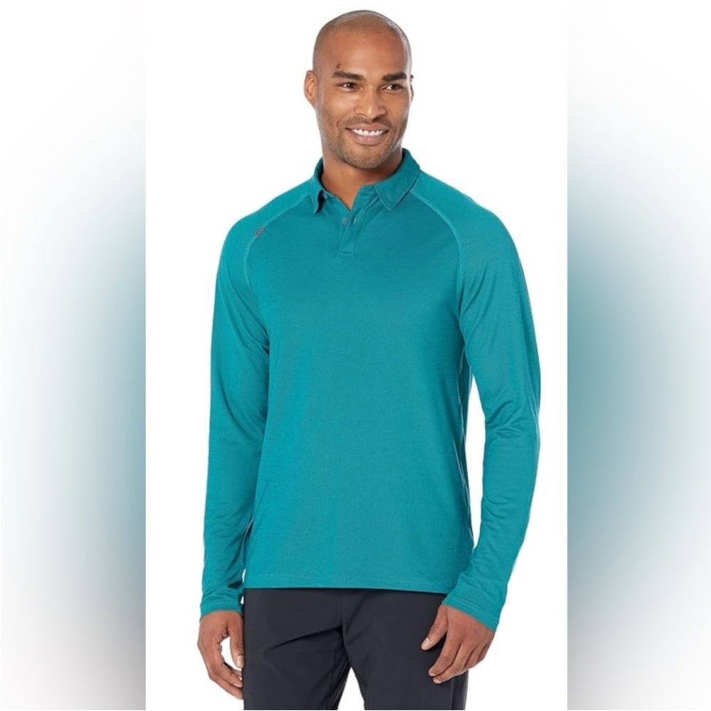 Rhone Teal Delta Pique Long Sleeve Golf Polo Shirt Men's Small‎ NWT Breathable